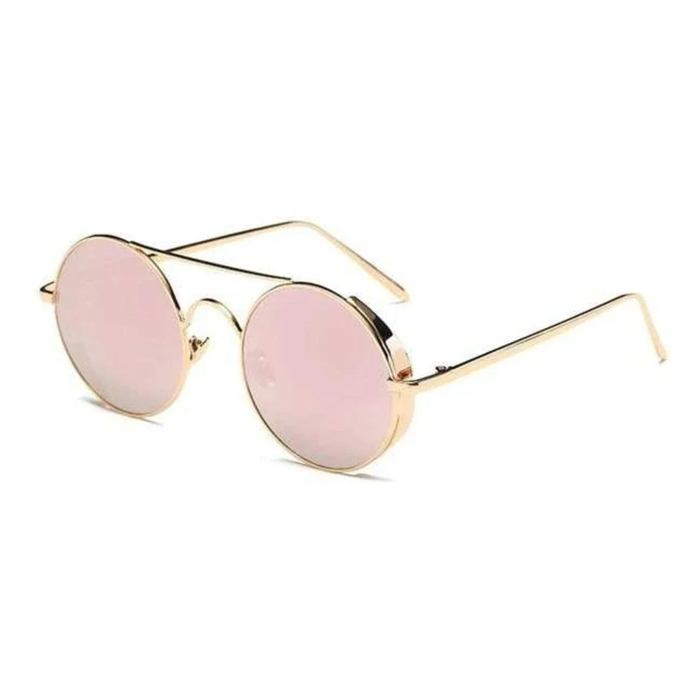 Round Sunglasses Women Gold Frame Pink Lens Circle Glasses Retro Style‎ Lentes